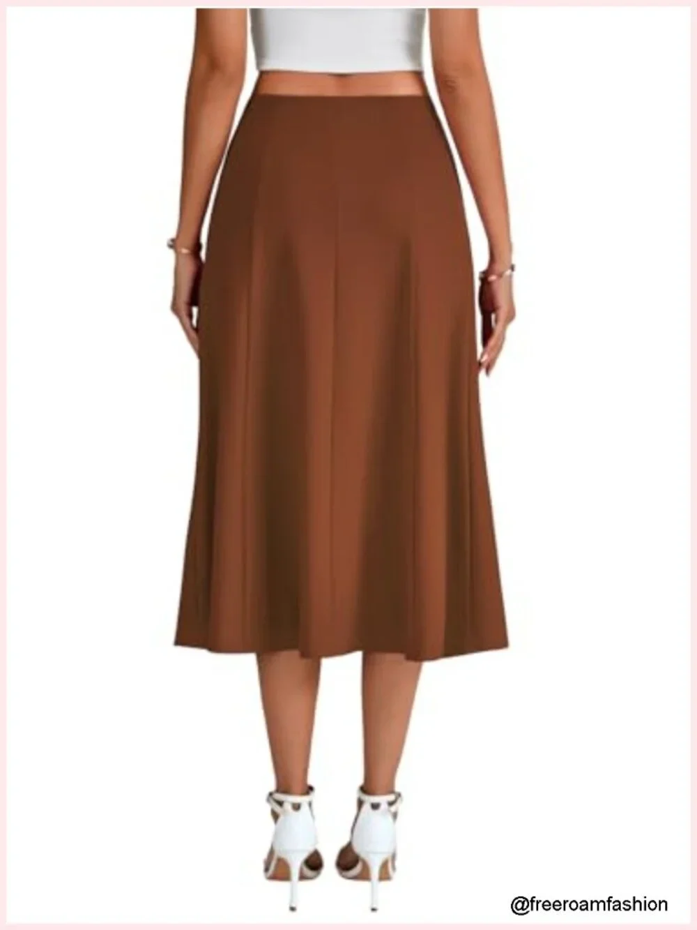 High Waisted Midi Skirt A-Line Flowy Pleated Summer Casual Knee Length Work